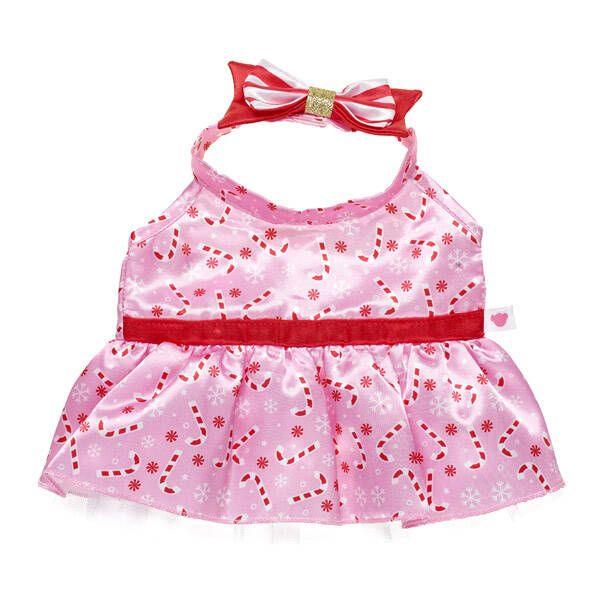 Pink Candy Cane Print Dress 1 Pink Candy Cane Print Dress - Build-A-Bear Workshop Australia