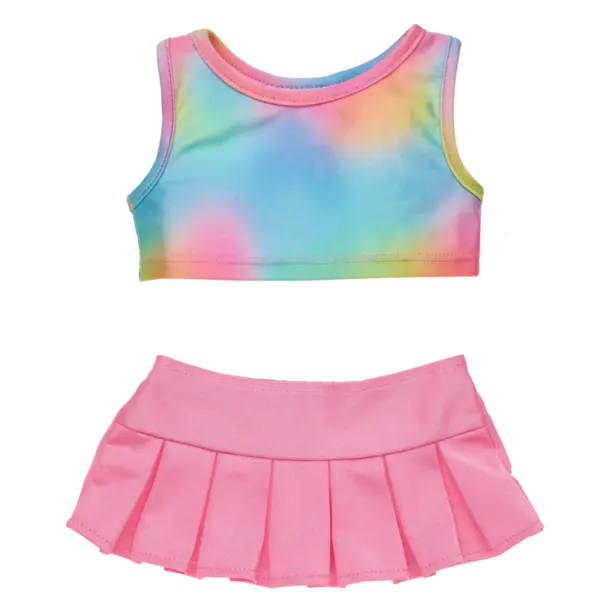 TIE DYE TANK AND PINK PLEATED SKIRT SET